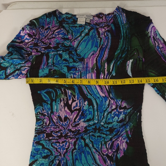 Alberto Makali blouse stretch textured crinkle sequins beads top Lavender Royal - Picture 9 of 12